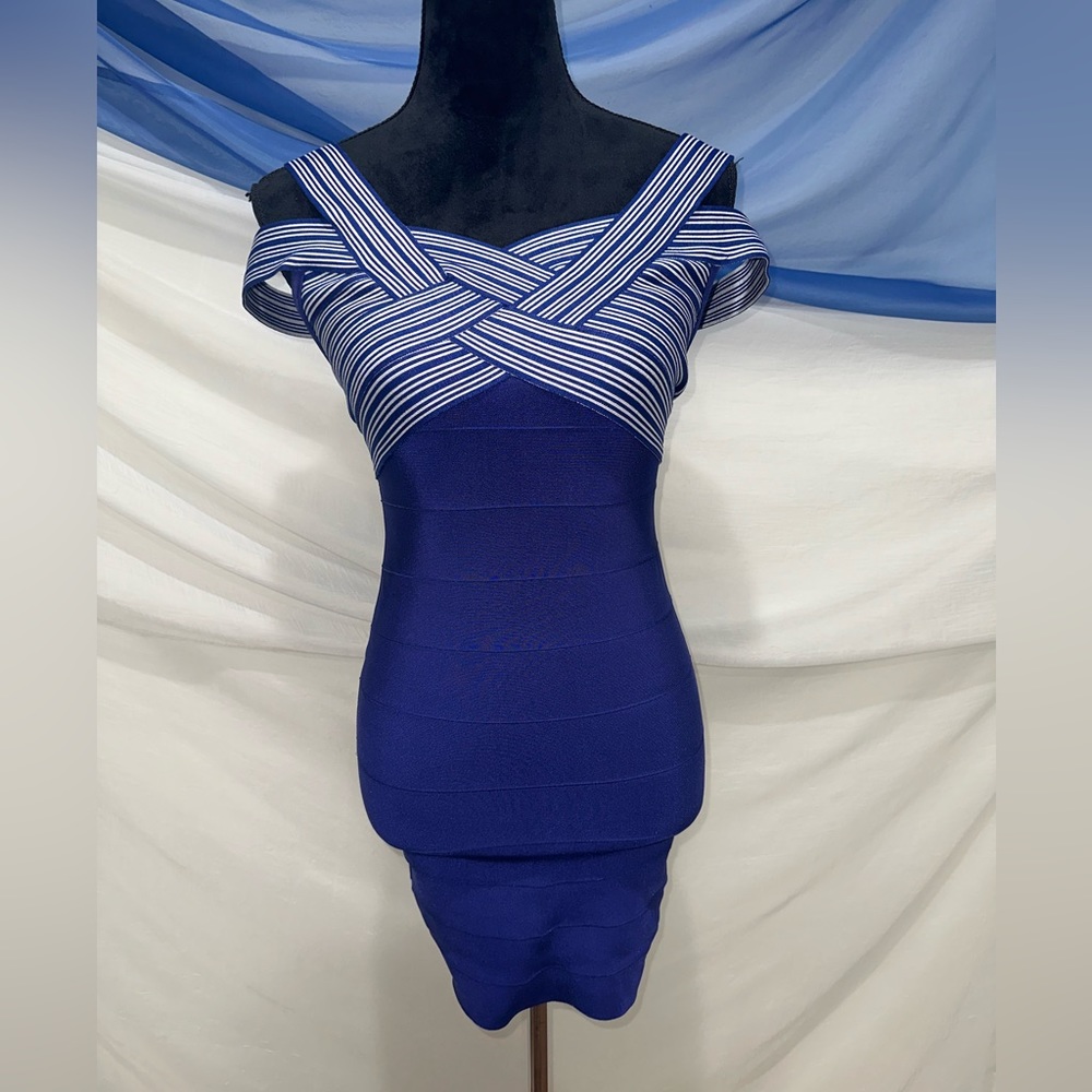 Small Blue with white Bandage dress